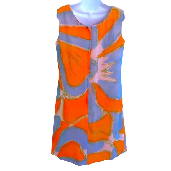 Vintage 50s R K Originals Orange Blue Mod Lined Shift Retro Back Zip USA Union M - Picture 2 of 12